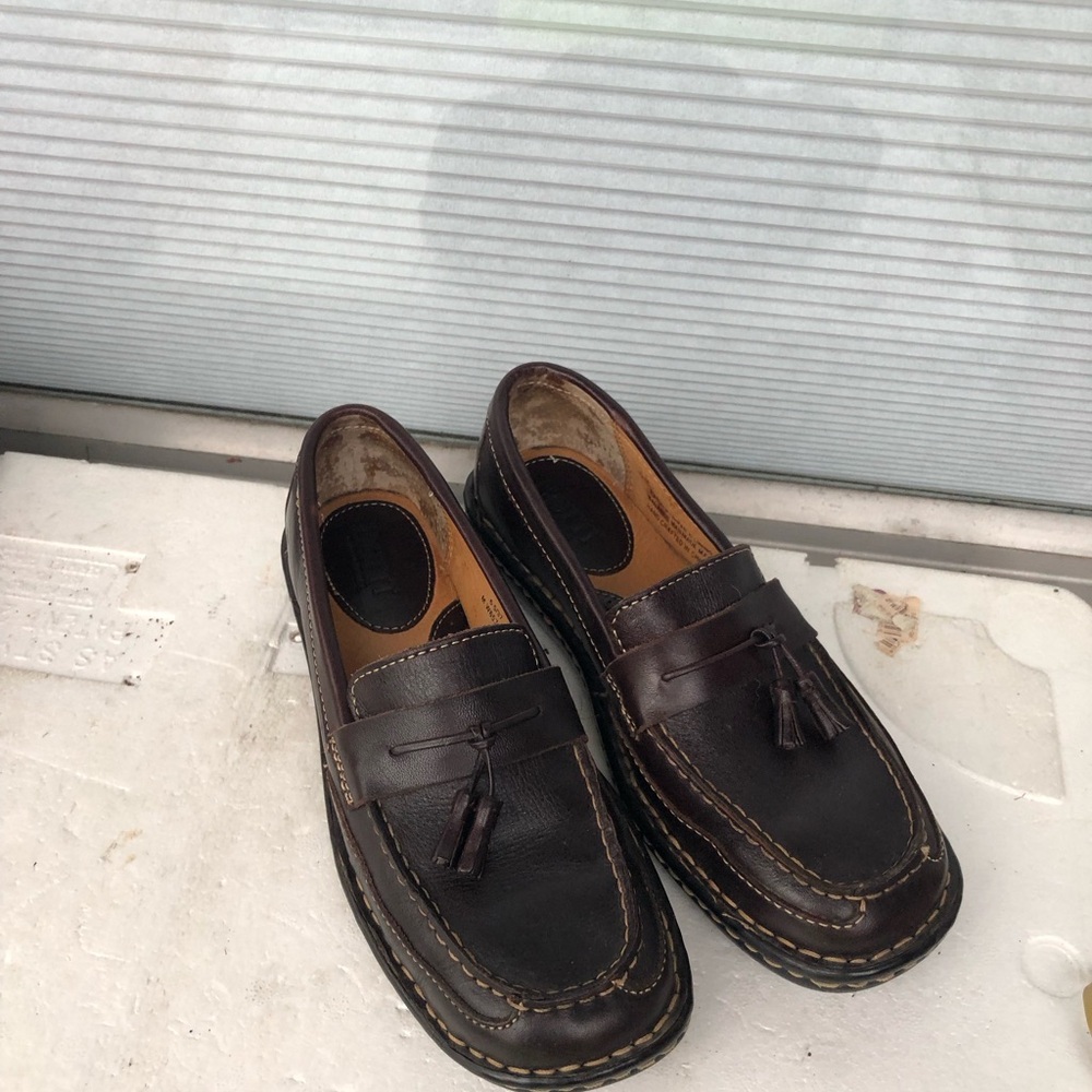 Born Women’s Brown Leather Suede Tassel Slip On Loafers Flats Shoes Size 6.5 - Picture 5 of 12